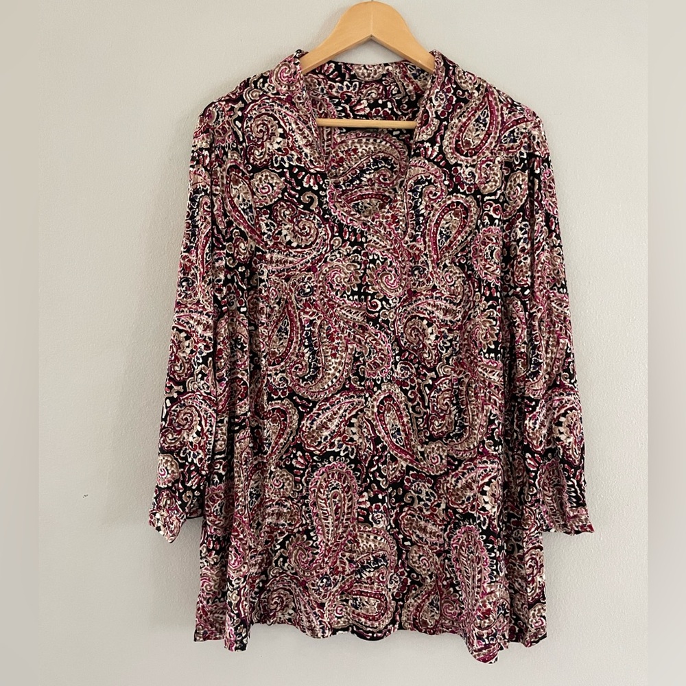 J. Jill Paisley Print Blouse - Pink and Black